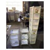 Lot of 3 Plastic Storage Containers ans Shelf