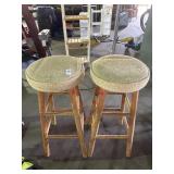 Two Wooden Bar Stools with Cushion