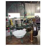 Iron Tiered Stand, Vintage Teapot, and Vintage