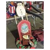 Lot of Christmas Decor - Wooden Sled, Snowman,