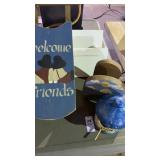 Ceramic birdhouse, napkin holder, shelves and
