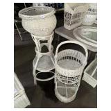 Two White Wicker Storage Basket Towers