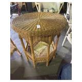 Round Brown Wicker Side Table