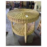 Round Sand Brown Wicker Side Table