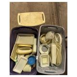 Totes of Tupperware Containers, Stool, Etc