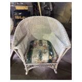 White Wicker Rocking Chair with Floral Cushion