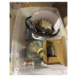 Tote of Misc - Work Gloves, Pegboard Hooks and