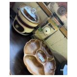 Wooden lazy Susan serving tray, slicer, and slow