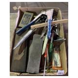 Misc lot of screwdrivers, scissors, sharpening