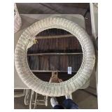 Round White Wicker Mirror