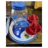 Lot of assorted baking ware, tea dispenser, tray,