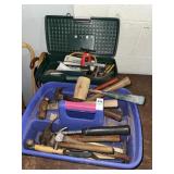 Tool Box and Caddy of Hammers and Assorted Tools