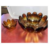 Vintage Rare Indiana Glass Brown / Yellow Lotus