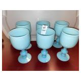 6 Vintage blue opaline glass goblets