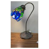 Tiffany style table lamp with a blue and green