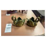 Two Brass Swan Candle Holders