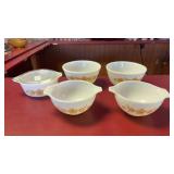 5 Pc Pyrex Butterfly Gold Mixing Bowls and