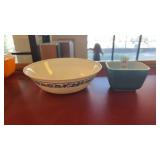 Blue Pyrex Refrigerator Dish and Corelle Bowl