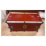 Vtg Metal Doll Suitcase Steamer Trunk Burgundy