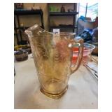 Jeannette glass pitcher floral pattern & metal