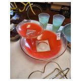 MCM Chip &dip serving dish glass & 2 water