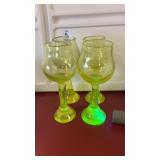 4 Uranium Glass Hand-blown Stemware