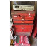 Vintage REM Line red metal tool chest and rolling
