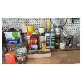 Wood glue, miter saws, utility clips, contents on
