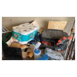 Lot of assorted items, toilet paper, engine