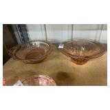 2 Vintage pink depression glass bowl