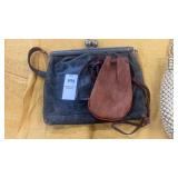 Vintage dark leather handbag and pouch