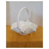 Vintage Fenton?  hobnail milk glass basket 12"