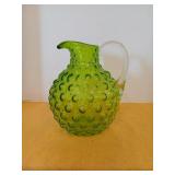 Green glass hobnail pitcher 9-1/4" tall
