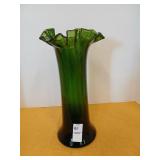 Handblown green glass vase 12" tall