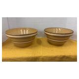 Vintage yellow oven ware mixing bowls with brown