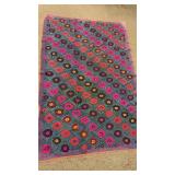 Handmade Turkish kilim rug with floral embroidery