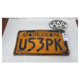 License Plate Topper AAA Johnstown with 1947 PA