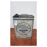 Vintage Silver Shell Motor Oil Can 2 Gallons