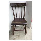 2 Antique plank seat chairs, hand-painted floral