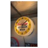 Vintage Sanitary Ice Cream Milk Clock 15 Inch