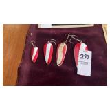 Lot of 4 Red and White Metal Fishing Lures