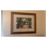 Framed Red Covered Bridge Painting Hilda Wells