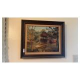 Red Covered Bridge Ann Bantley Signed Painting