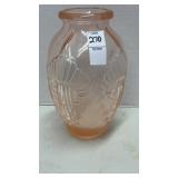 1920s pink glass vase featuring a molded Calla