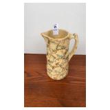 Antique stoneware pottery pitcher, chicken wire