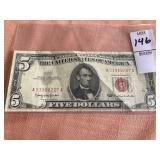 1963 $5 United States Note features the red seal