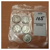5 Dimes,1957,1958,1962,2 1964
