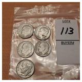5 Dimes 1950,1958 1959,1962,1957