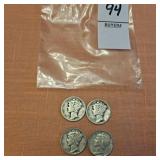1925,1928,1943,1944 US Mercury dime, composed of