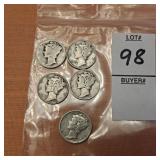 1924 ? 1942, 1941,2 1944b US Mercury dime,